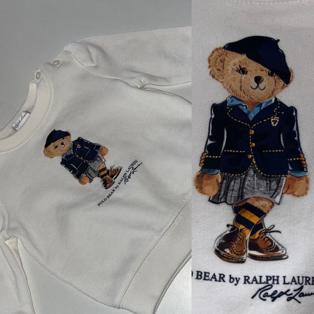 Rare Ralph Lauren Polo Bear Baby Size 9 Months White Pull Over Sweater (0730)